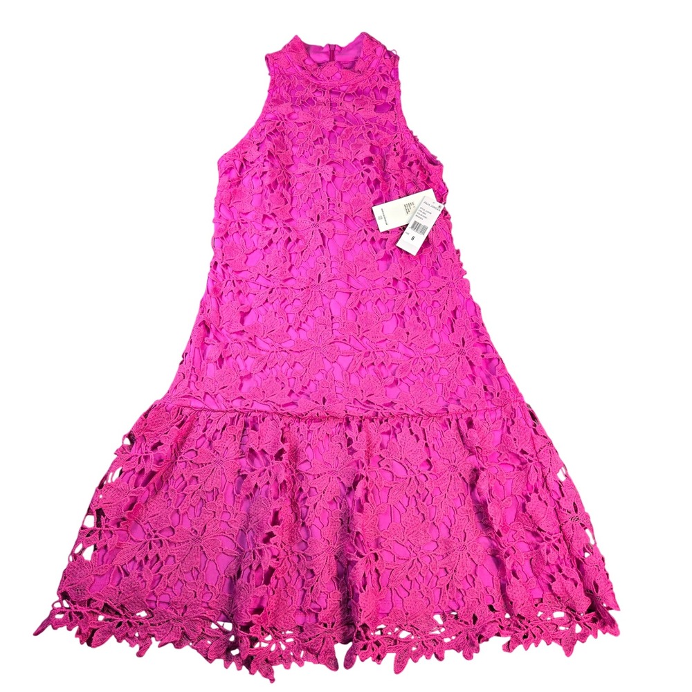 Julia Jordan Magenta Pink Floral Lace Drop Waist Mock Neck Dress JJ39798 Size 8